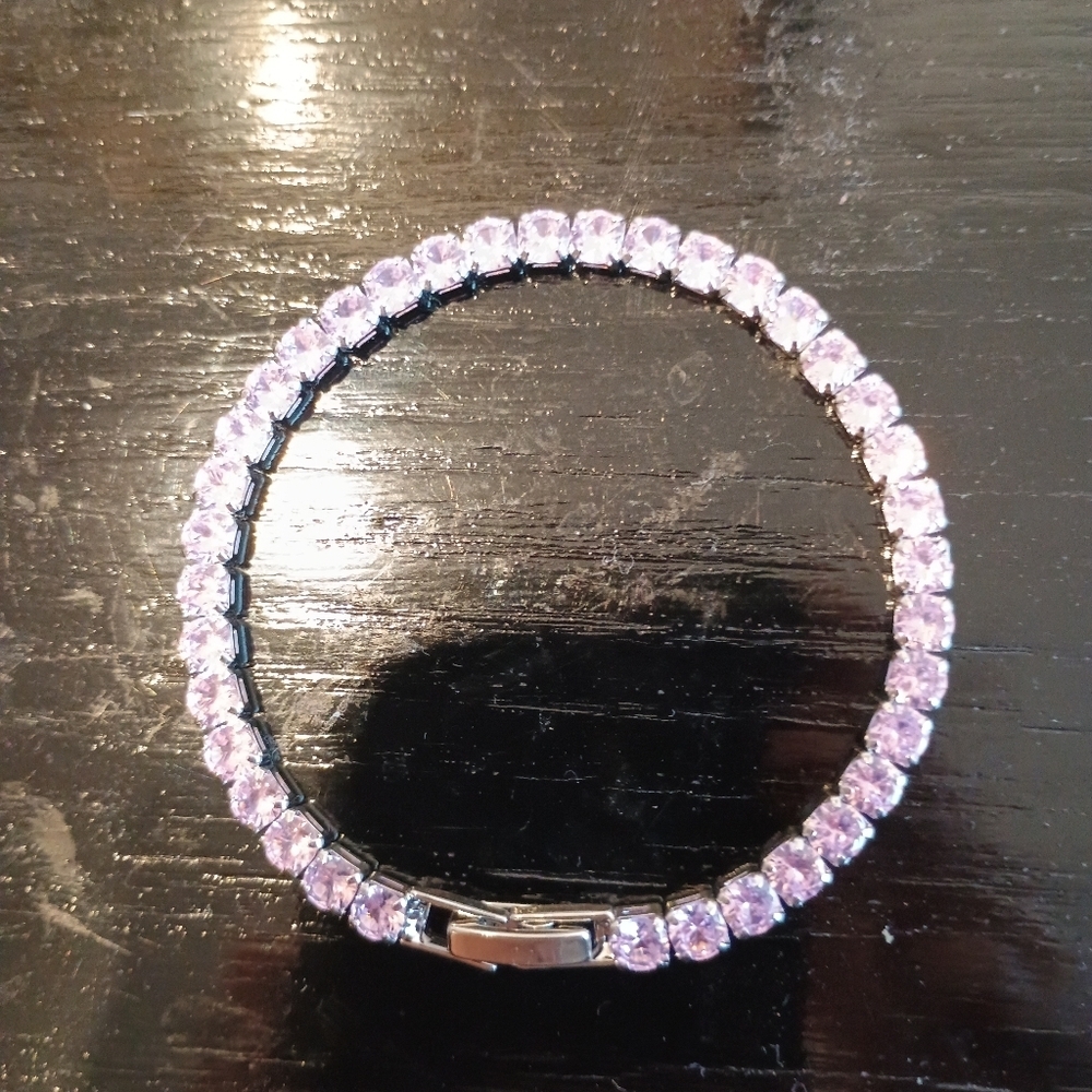 Elegant Silver tone and Pink Tennis Bracelet - Picture 7 of 7
